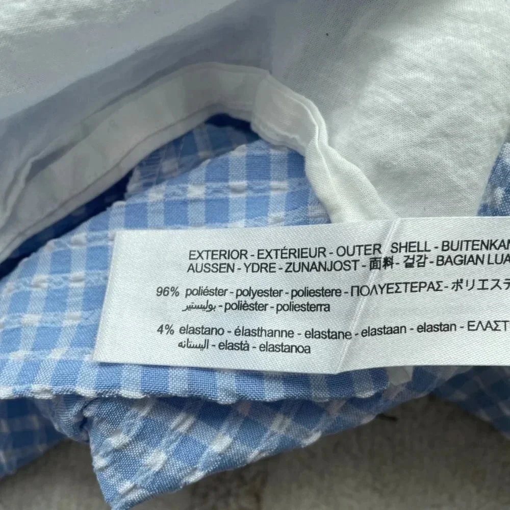 Zara Textured Gingham Split Skirt Blue White Size Medium